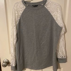 Gray Top with Lace Sleeves